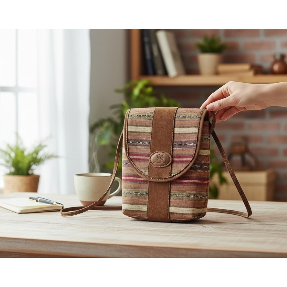 GUATEMALA  Brown Nubuck/Fabric Shoulder Bag Crossbody Purse BOHO HIPPIE
